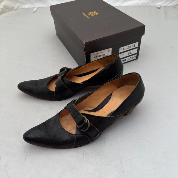 Chausser Black Leather Pointy Toe Mary Jane Low Heels US 6.5 - Picture 4 of 13
